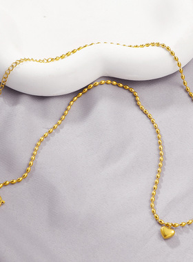 日韩时尚简约小巧甜美米粒珠钛钢小爱心项链锁骨链女2024新款