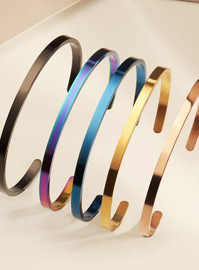 韩版INS风时尚小巧女生高级感C形开口钛钢镀金手镯手饰女2024新款