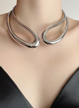 欧美重工夸张个性简约金属几何弹簧项圈项链性感高级感锁骨项饰女