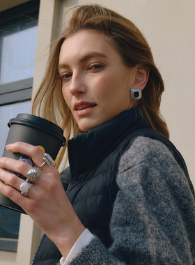 欧美设计感极简风钛钢镀18K金银拼色光面椭圆开口戒指指环食指女