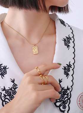 欧美个性星星月亮项链轻奢小众ins冷淡风装饰锁骨链配饰女百搭