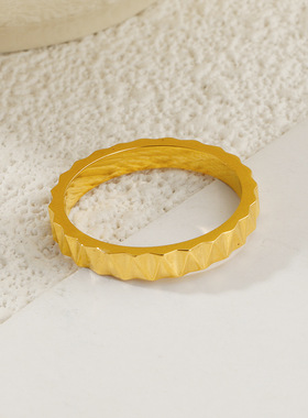 欧美ins冷淡风立体纹理戒齿轮戒指水波纹钛钢不掉色小众设计指环