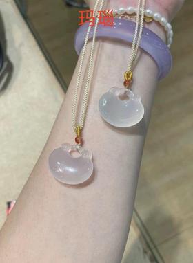 本命年冰种白玉髓元宝包包吊坠玛瑙平安如意锁挂件玉石饰品礼物