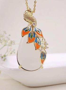 本命年然绿色东陵玉银吊坠丝玉白玉镶嵌水滴毛衣链挂件礼物