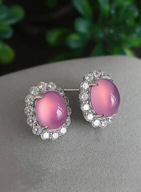 本命年925银针镶嵌冰种白玉髓轻奢款媲美翡翠玛瑙玉石耳环礼物