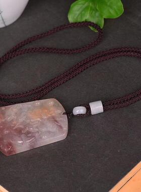 本命年丝玉吉祥如意无事牌白紫色荷花有鱼男女情侣款随机百礼物