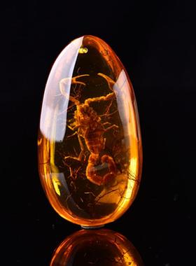 本命年蜜蜡琥珀蝎子化石吊坠挂件简约男女款毛衣链礼物