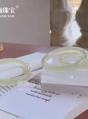 本命年高品质冰种青白玉手镯女细圆条少女轻款玉石手镯阿富汗玉镯