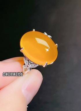 本命年925银镶嵌玉髓戒指玛瑙指环开口可调节帝王绿翡翠玉女戒礼
