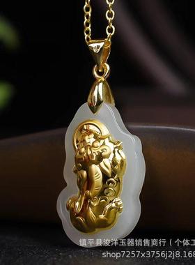 本命年镶玉和田玉4貔貅佛吊坠貔貅项链礼物