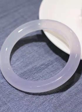 本命年巴西高冰紫罗兰玉髓手镯少女款薰衣草淡紫色玛瑙荔枝冻圆条