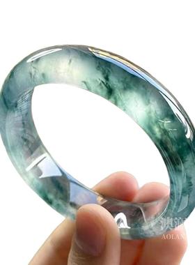 本命年石英岩玉冰种飘花翡翠色玉手镯转运招财送妈妈女朋友生日礼