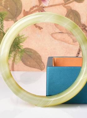 本命年阿富汗玉青白色正圈镯子花色扁条手镯送妈妈礼物