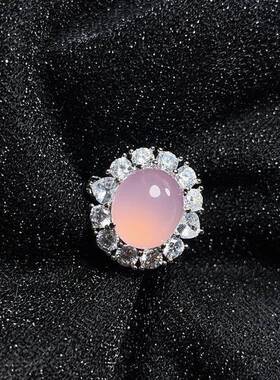 本命年绿玛瑙玉髓气质豪镶满钻款女戒玛瑙女款粉色蓝色戒指饰品潮