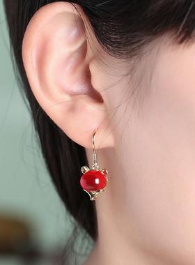 本命年狐狸款蜜蜡镶嵌套装红玉髓随形女款锁骨链玛瑙戒指鸡油黄耳