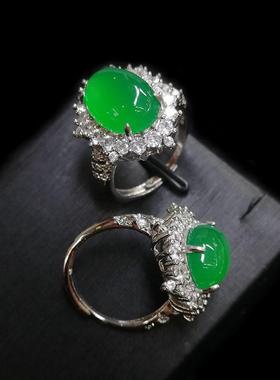 本命年豪镶帝王绿玉髓戒指正阳绿满钻旦面女戒镶嵌畅销礼物