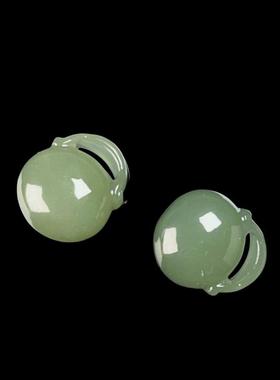 本命年和田玉福袋吊坠配件青海晴水料湖水绿项链挂件玉石礼物