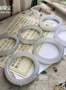 本命年保真玉石冰翠手镯水墨丹青玉镯冰灰色戈壁料女款玉手镯礼物