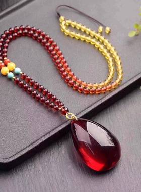 本命年波罗的海琥珀蜜蜡水滴无事牌血珀吊坠男女款血泊项链礼物
