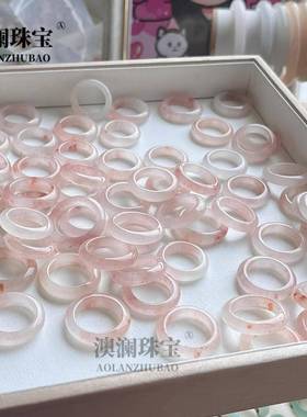 本命年手持跑环甜美指环桃花酿少女粉色戒圈新疆丝玉戒指礼物