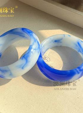 本命年精和田玉加宽加厚女款手镯外蒙料青花瓷女士玉石镯子新疆礼