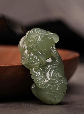 本命年和田玉青玉貔貅吊坠男女皮丘玉石貔恘转运招财玉坠挂件项链