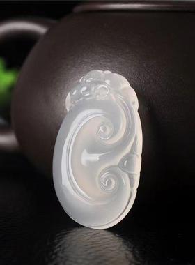 本命年玛瑙玉髓绿福寿如意吊坠玉石小号如意挂件挂件礼物