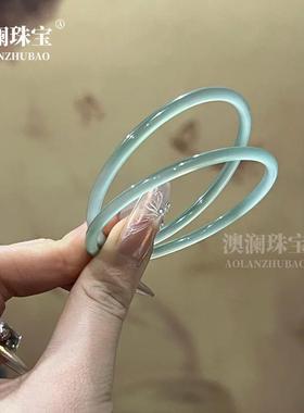 本命年油青色玉石手镯女士文艺复古远山黛玉髓手镯楠有青禾4mm叮