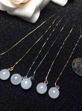 本命年925银镶嵌和田玉白玉圆珠子耳线镶玉珠耳环色色耳饰礼物