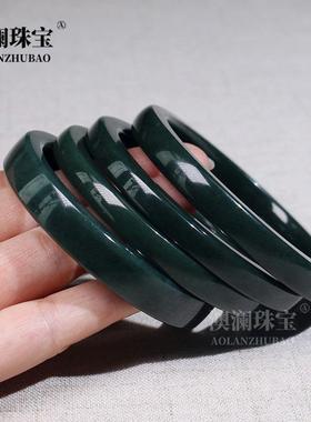本命年玉石和田玉手镯墨绿色方条手镯青玉和田玉手镯礼物
