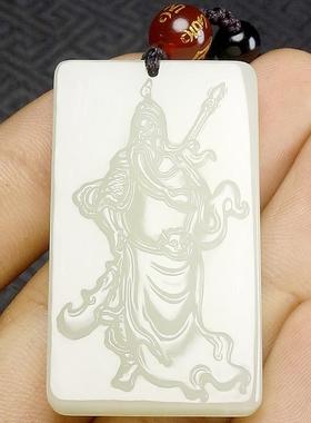 本命年新疆和田玉关公牌子精雕和田玉武财神义薄云天玉挂件送证礼