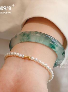 本命年石英岩玉冰种飘花翡翠色玉手镯转运招财送妈妈女朋友生日礼