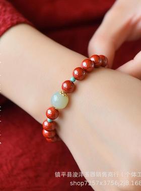本命年朱砂手链原矿紫砂帝王砂转运珠手链绿松石朱砂手串礼物