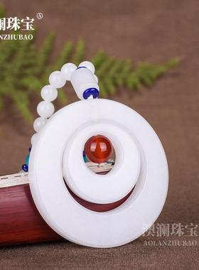 本命年新疆玉石丝玉平安环子母平安环毛衣链双环扣吊坠女款挂件挂
