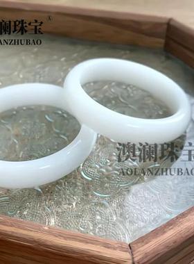 本命年汉白玉手镯镯子羊脂白玉石扁条玉镯福利百搭礼物