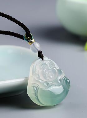 本命年玉髓佛半油青开心弥勒佛玉吊坠玉坠精选新中式礼物