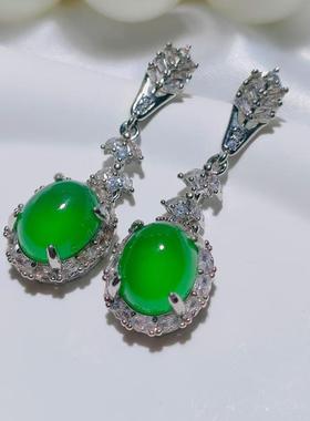 本命年彩冰玉髓镶嵌耳坠耳钉耳环国潮高冰福禄冰透礼物
