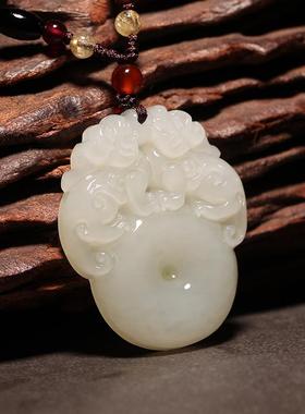 本命年和田玉双貔貅吊坠貔恘男女款平安扣玉石皮休玉坠皮丘挂件礼