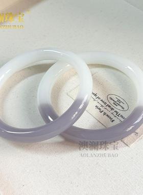 本命年高新疆外蒙料紫罗兰手镯半紫半白玉石手镯女款紫罗兰玉镯子