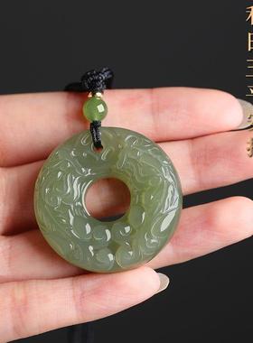本命年和田玉双面貔貅平安扣吊坠男女复古青玉貔恘玉石挂件玉坠玉
