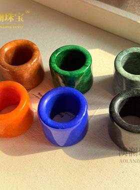 本命年玉石扳指飘花绿色贵州翠玉扳环蓝田玉扳指男士大戒指送礼物