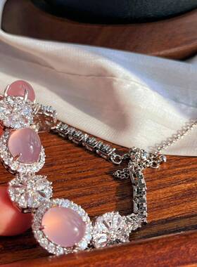 本命年起光粉玉髓玛瑙手链雪花款满钻镶嵌时尚女朋友礼物