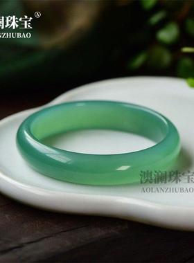 本命年浅色冰透东陵玉晴水色扁条手镯天青冻浅绿色圆条玉石镯子礼
