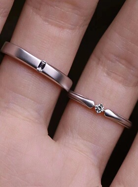 本命年S925纯银素圈结婚莫桑石单钻情侣对戒指男女开口挚爱一生礼