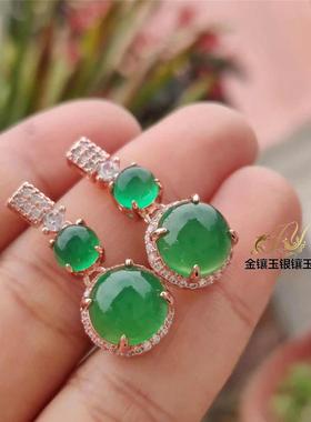 本命年冰种阳绿色玉髓耳钉925银镶玛瑙玉石耳坠简约气质女耳饰品