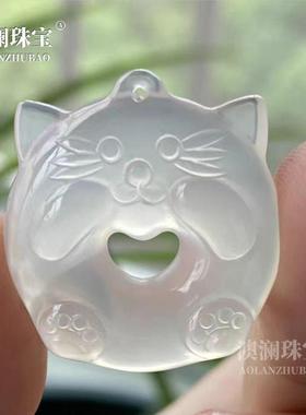 本命年玉髓龙猫挂件儿童吊坠甜甜圈锁骨链玉髓小猫礼物