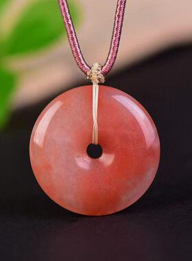 本命年丝玉桃花酿平安扣面包圈项链女款玉石吊坠时尚潮流玉石挂件