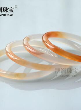 本命年6毫米细圆条美人镯蜜糖色玛瑙镯子女式浅橘黄色玉髓镯子小