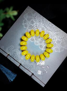 本命年蜜蜡鸡油黄饼珠圆珠霸气男士手串108佛珠配饰手链礼物