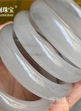 本命年保真玉石冰翠手镯水墨丹青玉镯冰灰色戈壁料女款玉手镯礼物